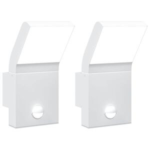 vidaXL Външни LED стенни лампи със сензори, 2 бр, бял, лят алуминий