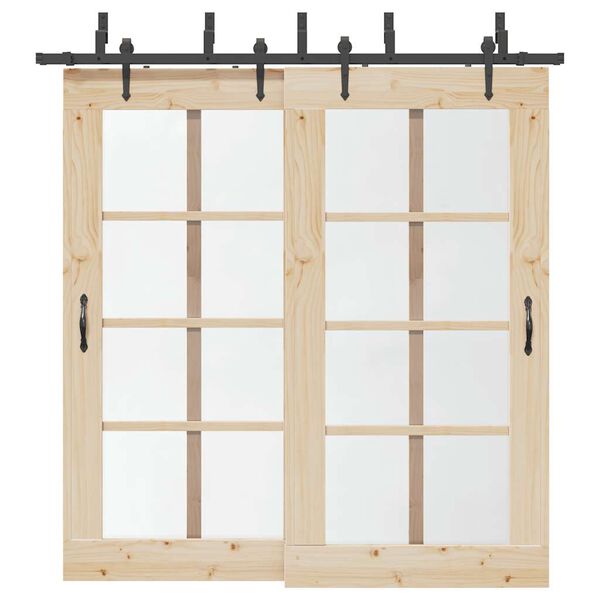 vidaXL Комплект механизъм за плъзгаща врата, 213,5 см, стомана, черен