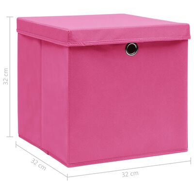 vidaXL Кутии за съхранение с капаци 4 бр розови 32x32x32 см плат