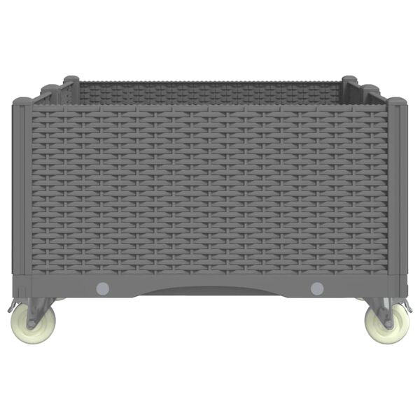 vidaXL Градинска кашпа с колелца, светлосива, 100x80x54 см, PP