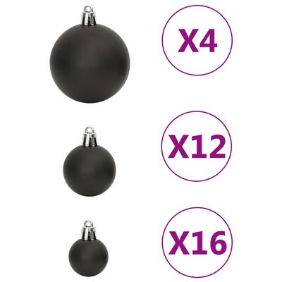 vidaXL Комплект коледни топки от 111 части, черни, полистирен