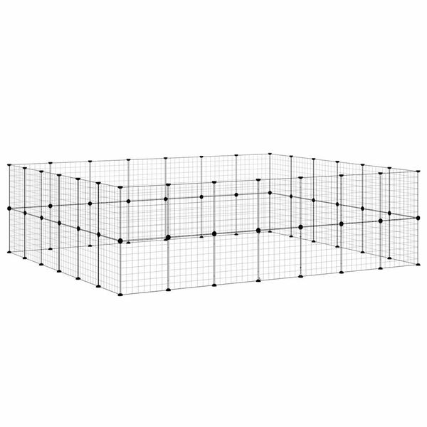 vidaXL Клетка за животни с врата, 52 панела, черна, 35x35 см, стомана