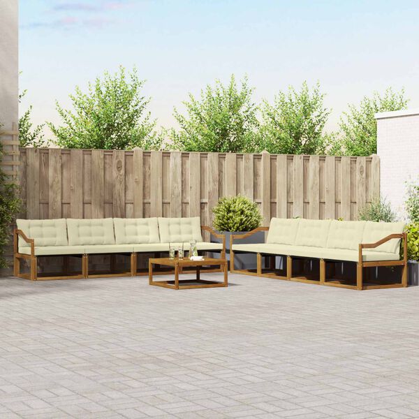 vidaXL Комплект дивани за открито 9 pcs Натурален и Крема