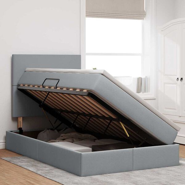 vidaXL Легло с място за съхранение и LED с LED Светлосиво 120 x 190 cm