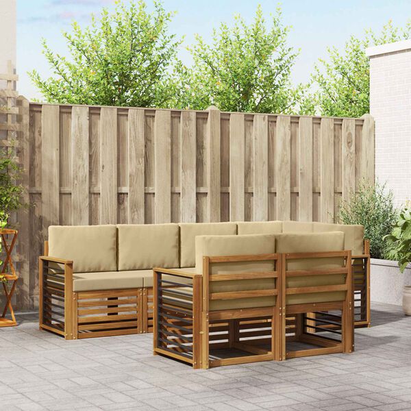 vidaXL Комплект секционен диван с възглавница 7 pcs Натурален и Бежов