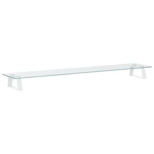 vidaXL Стойка за монитор, бяла, 100x20x8 см, закалено стъкло и метал
