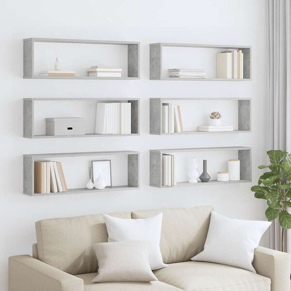 vidaXL Стенни рафтове 6 бр бетонно сиви 80x15x26,5 см инженерно дърво