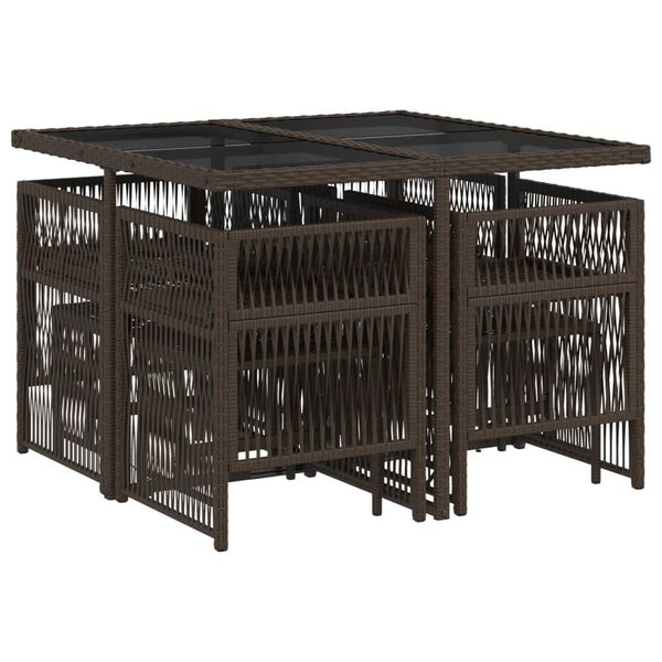 vidaXL Градински трапезен комплект възглавници 9 части кафяв полиратан