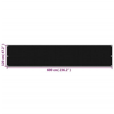 vidaXL Балконски параван, черен, 120x600 см, HDPE