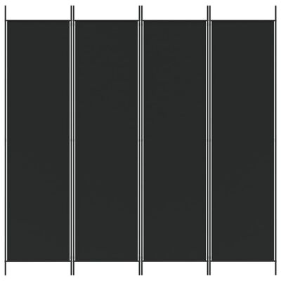 vidaXL Параван за стая, 4 панела, черен, 200x200 cм, плат