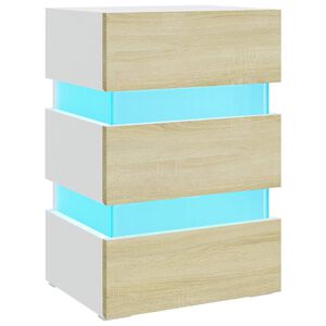 vidaXL Нощно шкафче, бяло и дъб сонома, 45x35x67 см, инженерно дърво