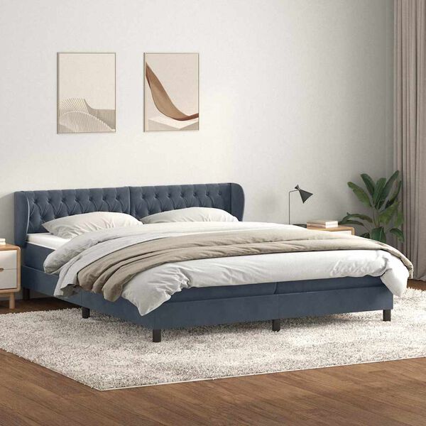 vidaXL Box Spring легло с матраци Тъмно сиво 180x210 cm кадифе