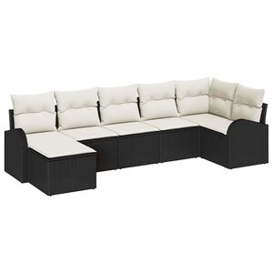 vidaXL Комплект дивани с възглавница 7 pcs Черно полиратан