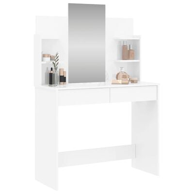 vidaXL Тоалетка с огледало, бял гланц, 96x39x142 см