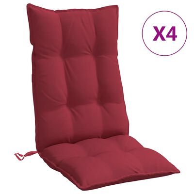 vidaXL Възглавници за стол с висока облегалка 4 бр виненочервен плат