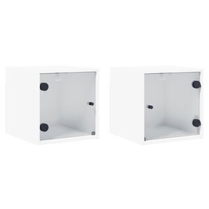 vidaXL Нощни шкафчета със стъклени врати 2 бр бяло 35x37x35 см
