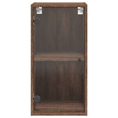 vidaXL Стенен шкаф със стъклени врати, кафяв дъб, 35x37x68,5 см