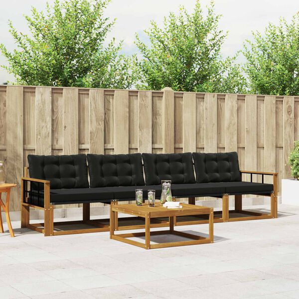 vidaXL Комплект дивани за открито 5 pcs Естествено и черно