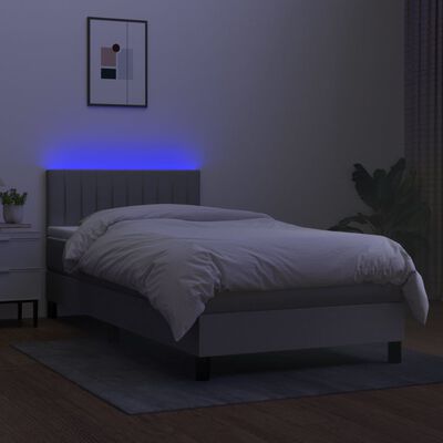 vidaXL Боксспринг легло с матрак и LED, светлосиво, 80x200 см, плат