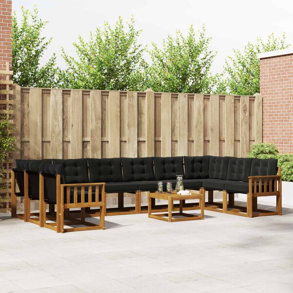 vidaXL Комплект дивани за открито 11 pcs Естествено и черно