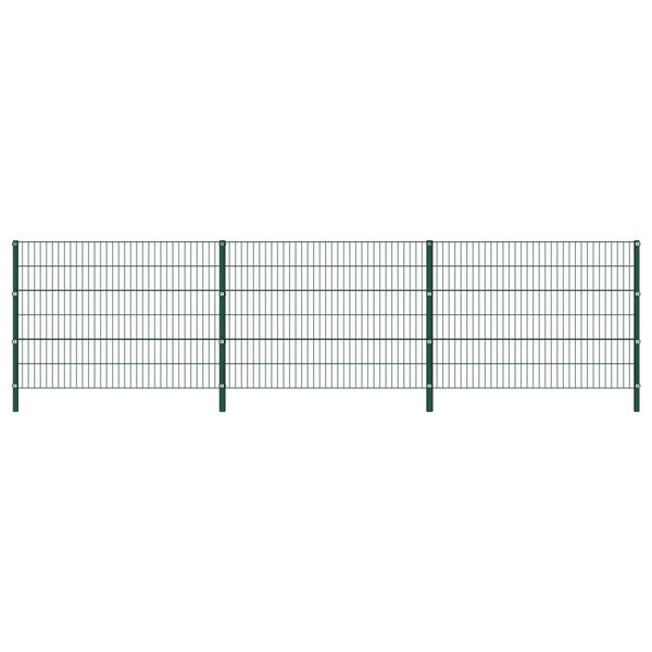 vidaXL Ограден панел с железни стълбове, 522x120 см, зелен