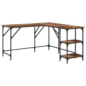 vidaXL Бюро Старо дърво 139 x 139 x 75 см Инженерна дървесина