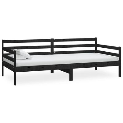 vidaXL Дневно легло, черно, бор масив, 90х200 см