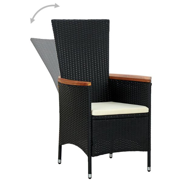 vidaXL Градински трапезен комплект, 9 части, полиратан, акация, черен