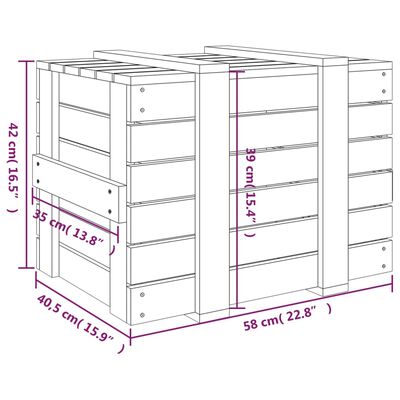 vidaXL Кутия за съхранение, сива, 58x40,5x42 см, борово дърво масив