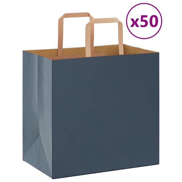 vidaXL Хартиени торбички 50 бр с дръжки сини 26x17x25 см