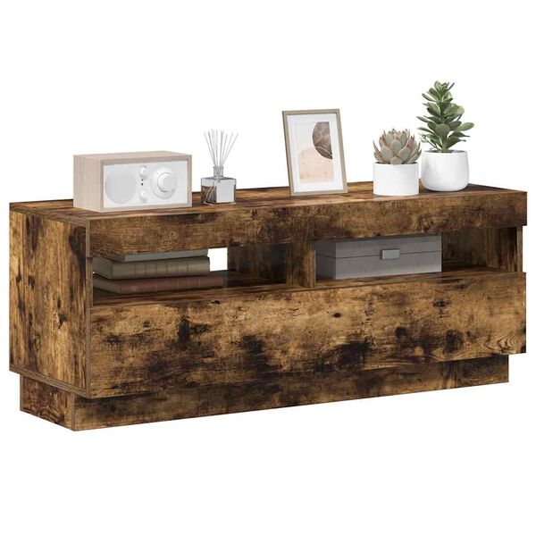 vidaXL ТВ шкаф с LED осветление, опушен дъб, 100x35x40 см