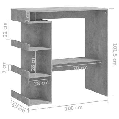 vidaXL Бар маса с шкаф за съхранение бетонно сива 100x50x101,5 см ПДЧ