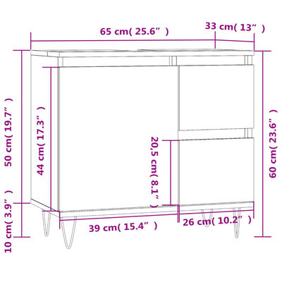 vidaXL Шкаф за баня, бял гланц, 65x33x60 см, инженерно дърво
