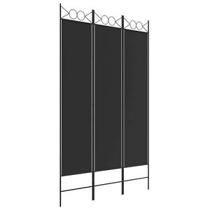 vidaXL Параван за стая, 3 панела, черен, 120x200 см, плат