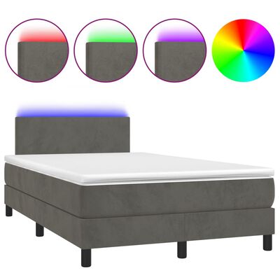 vidaXL Боксспринг легло с матрак и LED, тъмносиво, 120x200 см, кадифе