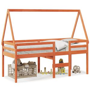 vidaXL Високо легло с покрив восъчнокафяв 90x200 см борово дърво масив