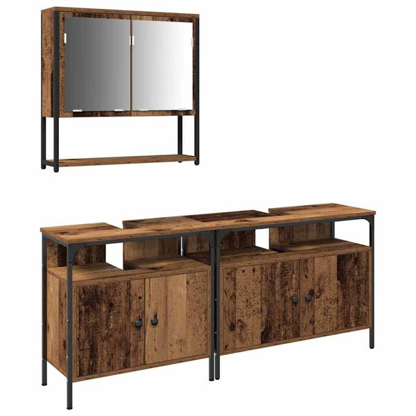 vidaXL Комплект мебели за баня с рафт 3 pcs Кафяво Инженерно дърво