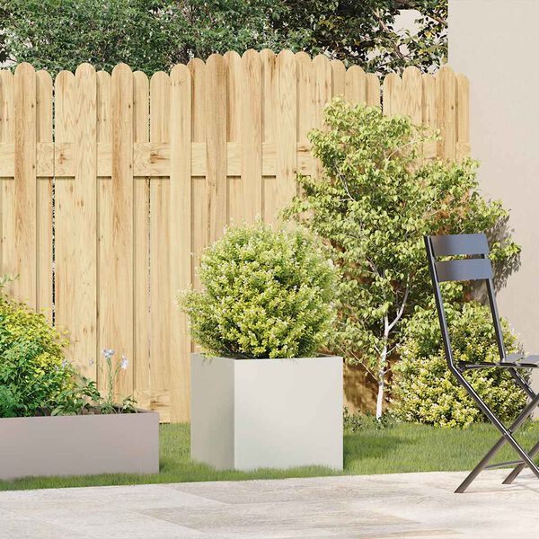 vidaXL Кашпа, бяла, 40x40x40 см, студеновалцувана стомана