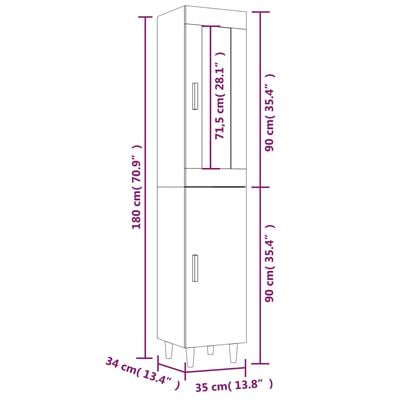 vidaXL Висок шкаф, кафяв дъб, 35x34x180 см, инженерно дърво