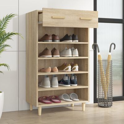 vidaXL Шкаф за обувки, сонома дъб, 60x35x105 см, инженерно дърво