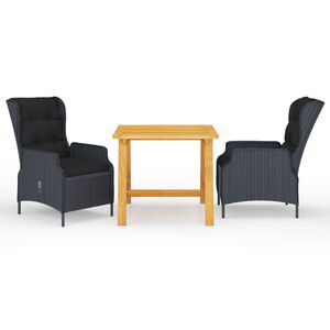 vidaXL Градински трапезен комплект, 3 части, тъмносив