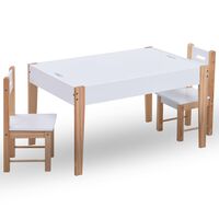 vidaXL Детска маса със столчета за рисуване, 3 части, черно и бяло