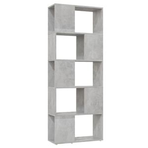vidaXL Библиотека, бетонно сива, 60x24x155 см, инженерно дърво