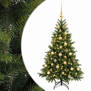 vidaXL Изкуствена коледна елха с топки 150 см 150 LED светодиода