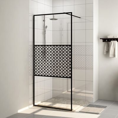 vidaXL Стена за душ с прозрачно ESG стъкло, 100x195 см, черна