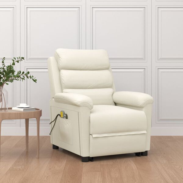 vidaXL Изправящ масажен стол, кремав, кадифе