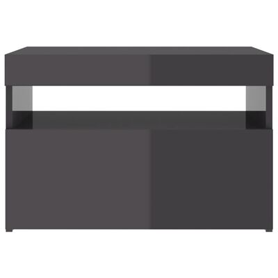 vidaXL Нощни шкафчета с LED осветление 2 бр сив гланц 60x35x40 см