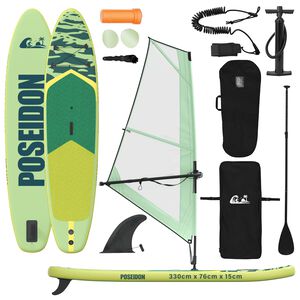 vidaXL Надуваем SUP борд с платно POSEIDON 330 x 76 x 15 см Зелено за