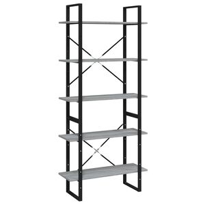 vidaXL Библиотека на 5 нива, сив сонома, 80x30x175 см, инженерно дърво