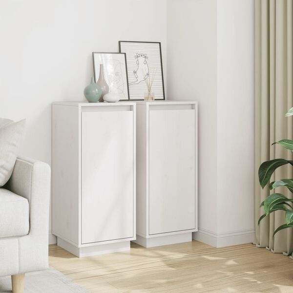 vidaXL Сайдборди, 2 бр, бели, 31,5x34x75 см, бор масив